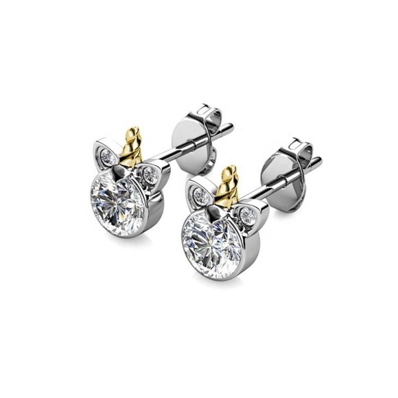 Unicorn Swarovski Crystal Stud Earrings 18K White Gold Plating - Picture 5 of 9